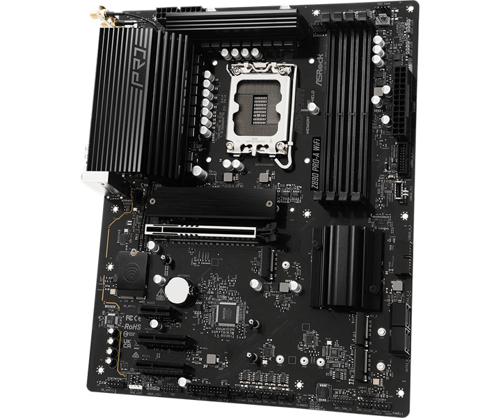 Материнская плата ATX ASRock Z890 PRO-A WIFI (LGA1851, Z890, 4*DDR5 (9066), 4*SATA, 4*M.2, 4*USB 3.2, 4*USB 2.0, USB Type-C, PCIe x16, 2*PCIe x4, HDMI