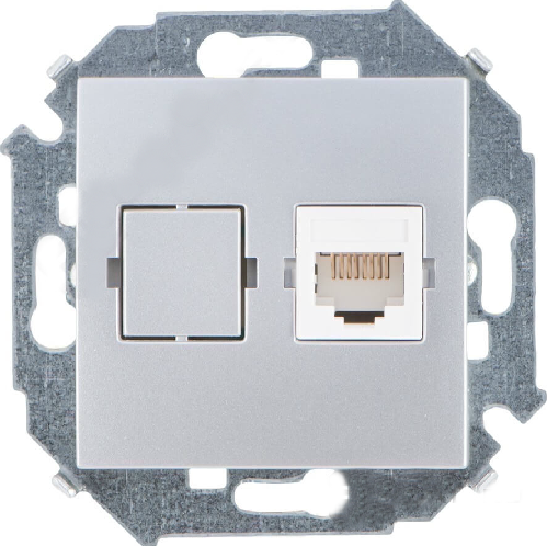 Розетка Simon 1591598-033 Simon 15 Алюминий компьютерная 1-я RJ45 кат.5е