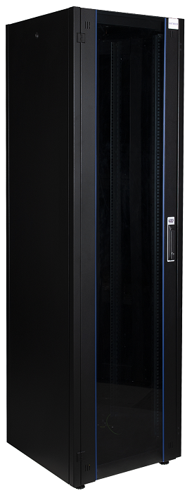Шкаф напольный 19, 20U Datarex DR-700001 телекоммуникационный 600х600, передняя дверь стекло, задняя стенка сплошная, металл, черный