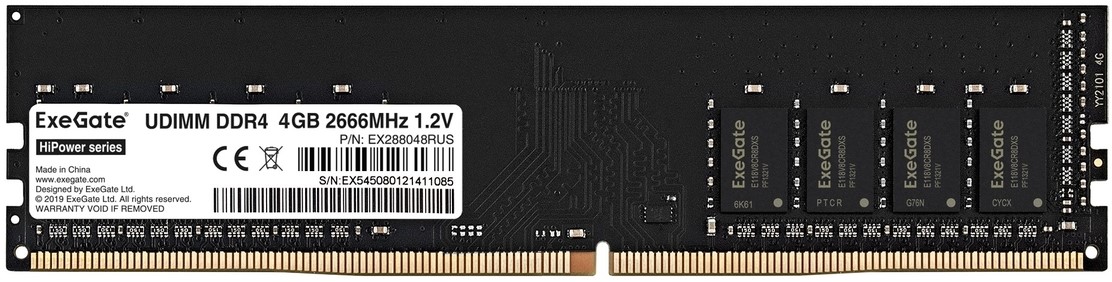  Модуль памяти DDR4 4GB Exegate HiPower EX288048RUS 2666MHz PC4-21300 CL19 1.2V