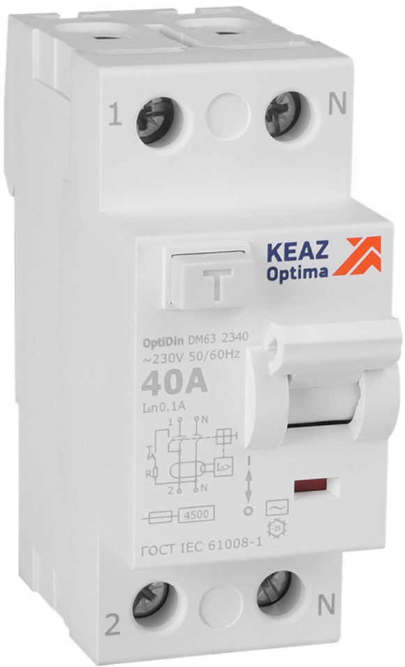 УЗО КЭАЗ 343895 OptiDin DM63-2340-AC-4,5-УХЛ4 2P 40A 100mA
