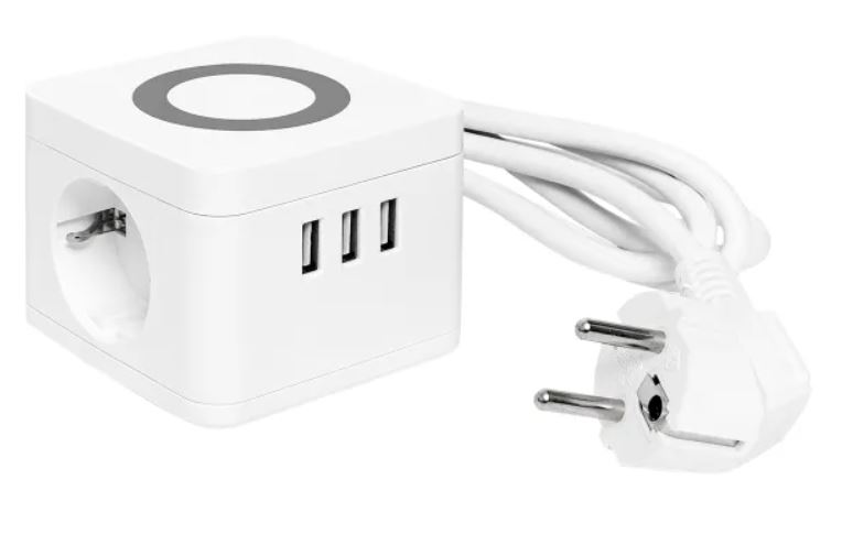 Удлинитель EKF UBA-CUB-3-WC Куб 2 гнезда 3USB 2,4А+зарядное устройство 1,3 метра 1мм2
