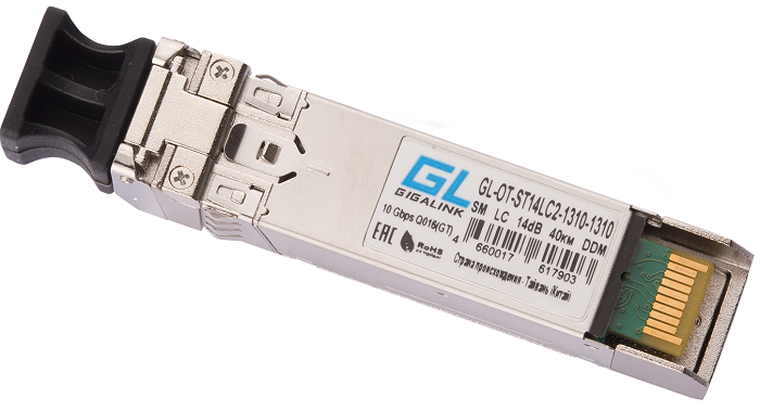 Модуль GIGALINK GL-OT-ST14LC2-1310-1310 SFP+, 10Гбит/с, два волокна, SM, 2хLC, 1310 нм, 14 дБ (до 40 км) DDM