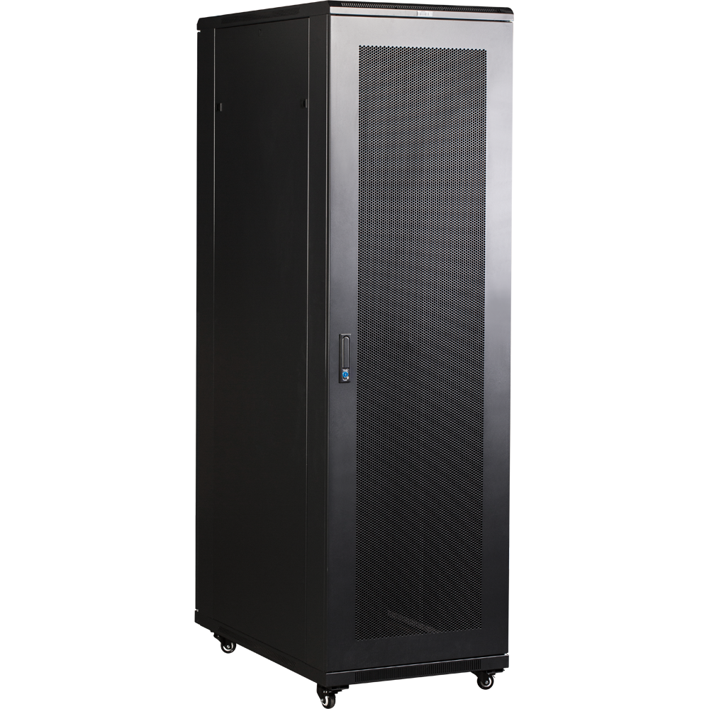 Шкаф напольный 19, 18U TWT TWT-CBB-18U-6x8-P1 Business, 600x800, черный, передняя дв. перфорир., задняя дв. распашная перфорир.