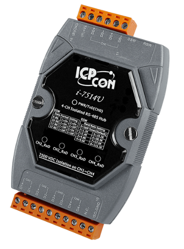 Повторитель ICP DAS I-7514U-G CR Isolated 4 Channels RS-485 Active Hub (Gray Cover) (RoHS)