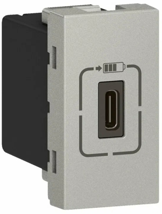 Розетка Legrand 079389 - Программа Mosaic - USB-C для зарядки, 1 модуль, алюминий