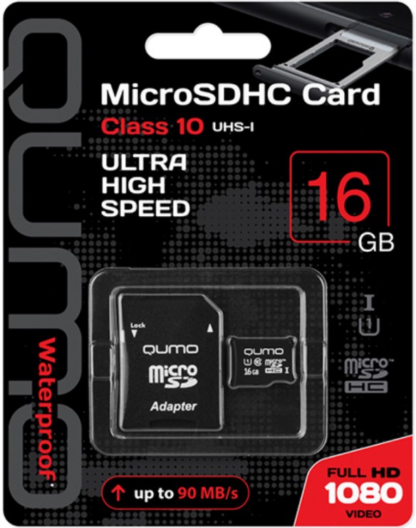  Карта памяти 16GB Qumo QM16GMICSDHC10U1 microSDHC Class 10 UHS-I + SD адаптер