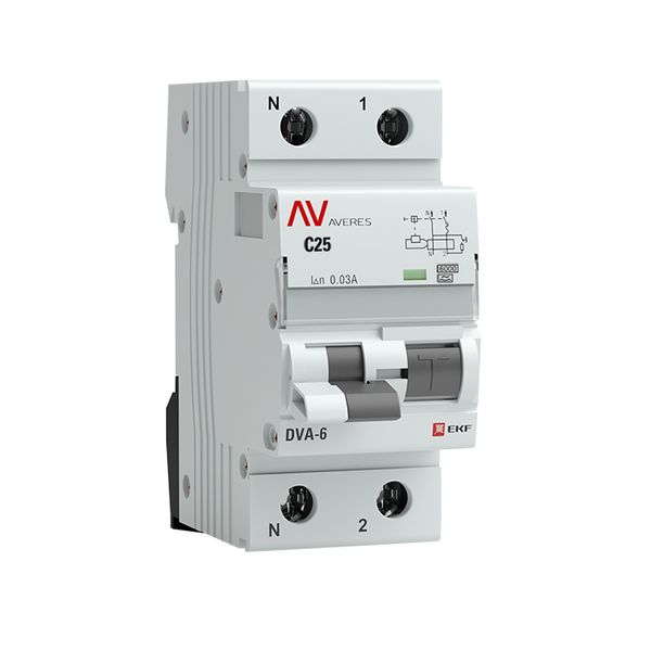 Автомат дифференциальный EKF rcbo6-1pn-25C-30-a-av DVA-6 1P+N 25А (C) 30мА (A) 6кА AVERES