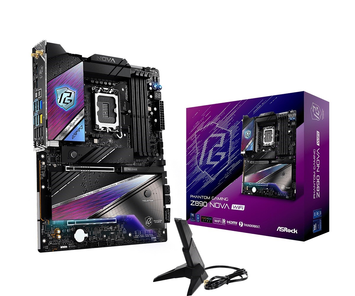Материнская плата ATX ASRock Z890 NOVA WIFI (LGA1851, Z890, 4*DDR5 (9466), 2*PCIe, 6*M.2, 4*SATA, WiFi, BT, 4*USB 3.2, 2*USB Type-C, HDMI, 2*Thunderbo
