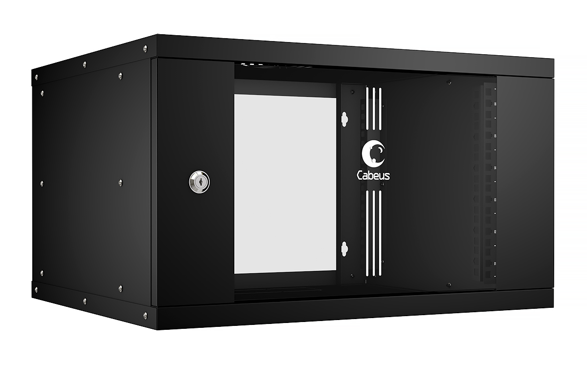 Шкаф настенный 19, 6U Cabeus WSC-05D-6U55/45-BK 550х450 серия LIGHT разборный, дверь стекло, цвет черный