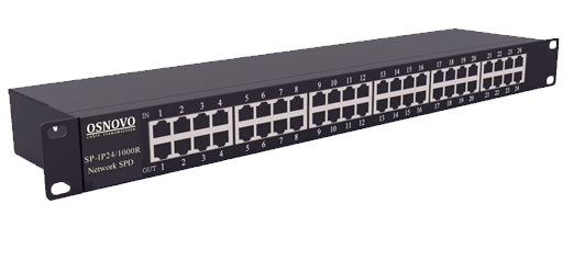   Xcom-Shop Грозозащита OSNOVO SP-IP24/1000R для локальной вычислительной сети (скорость до 1000Мбит/с) на 24 порта. Двухступенчатая защита. Макс. длительное раб.