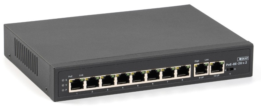 Коммутатор Бастион SKAT PoE-8E-2G v.2 PoE Plus, мощность 120Вт, порты: 8-Ethernet, 2-Uplink