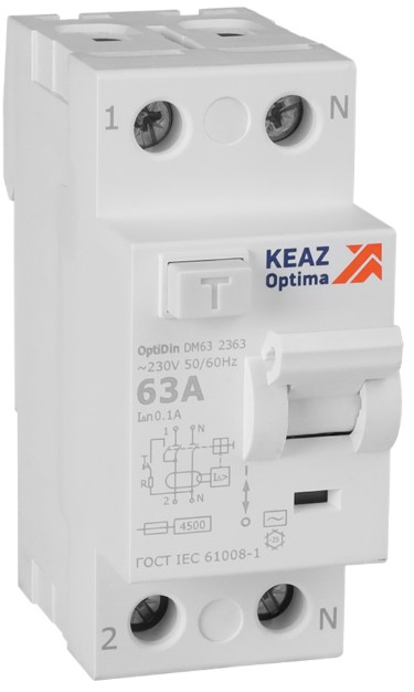 УЗО КЭАЗ 343896 OptiDin DM63-2363-AC-4,5-УХЛ4 2P 63A 100mA