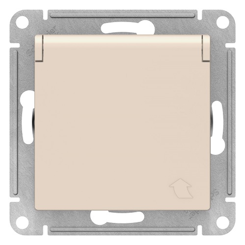 Розетка Schneider Electric ATN000246 AtlasDesign, с заземлением, со шторками, с крышкой, 16А, IP20, механизм, бежевая