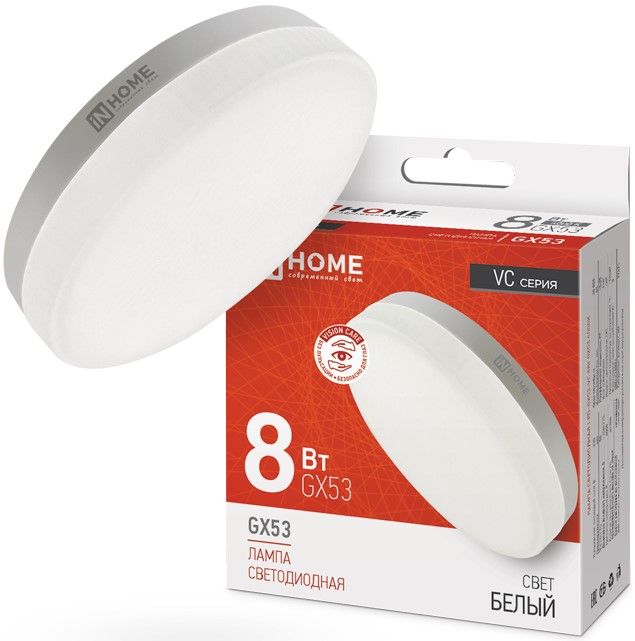 Лампа светодиодная IN HOME 4690612020730 LED-GX53-VC 8Вт рефлектор 4000К нейтральный, белый GX53 760лм