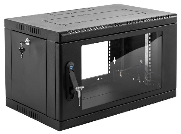 Шкаф настенный 19, 6U ЦМО ШРН-6.500-9005 телекоммуникационный сварной (600 × 500) съёмные стенки, дверь стекло, чёрный