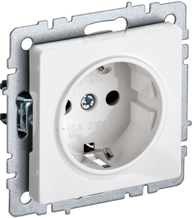 Розетка с заземлением IEK BR-R14-16-K01-PRO BRITE с защитными шторками 16А РС14-1-0-БрБ Белый