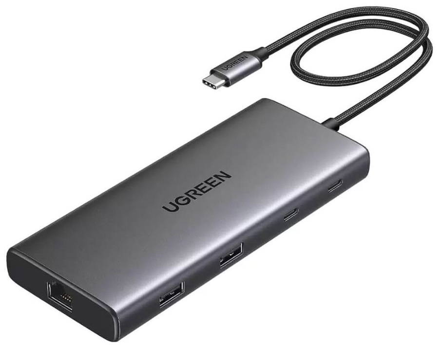 Конвертер UGREEN CM639 45380_ Конвертер UGREEN CM639 (45380) 10-in-1 4K@60Hz USB-C to USB-A 3.2+USB-A 3.0+2*USB-C 3.2+2*HDMI+RJ45 Gigabit+SD&TF +PD po