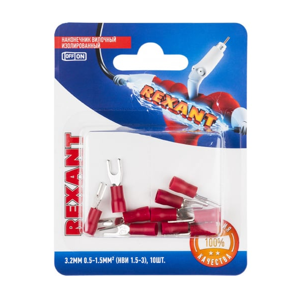 Наконечник Rexant 06-0402-A вилочный изолированный 3.2 мм 0.5-1.5 мм2 (НВи 1.5-3/НВи 1,25-3) красный, в упак. 10 шт.