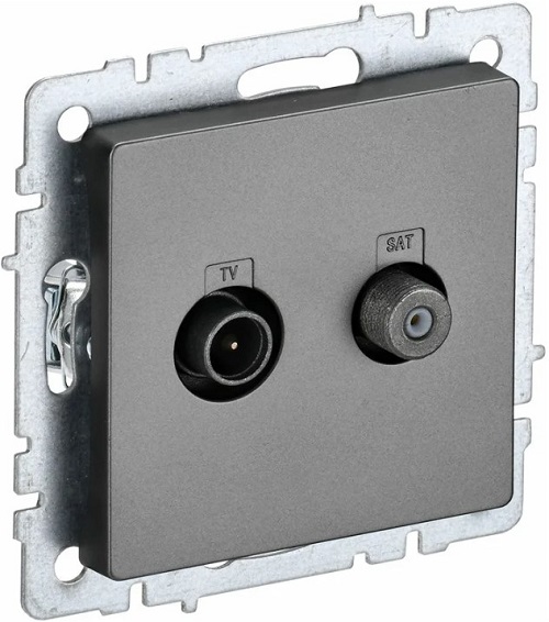 Розетка телевизионная IEK BR-AF20-O-K46 BRITE TV+SAT РТВ/РСп12-БрС Сталь