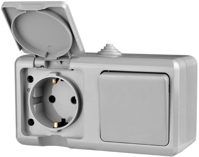 Блок TOKOV ELECTRIC TKL-DT-V1RZ-C06-IP54 ОП Dita (розетка 16А 250В с заземл. + 1-кл. выкл. 10А) IP54 сер