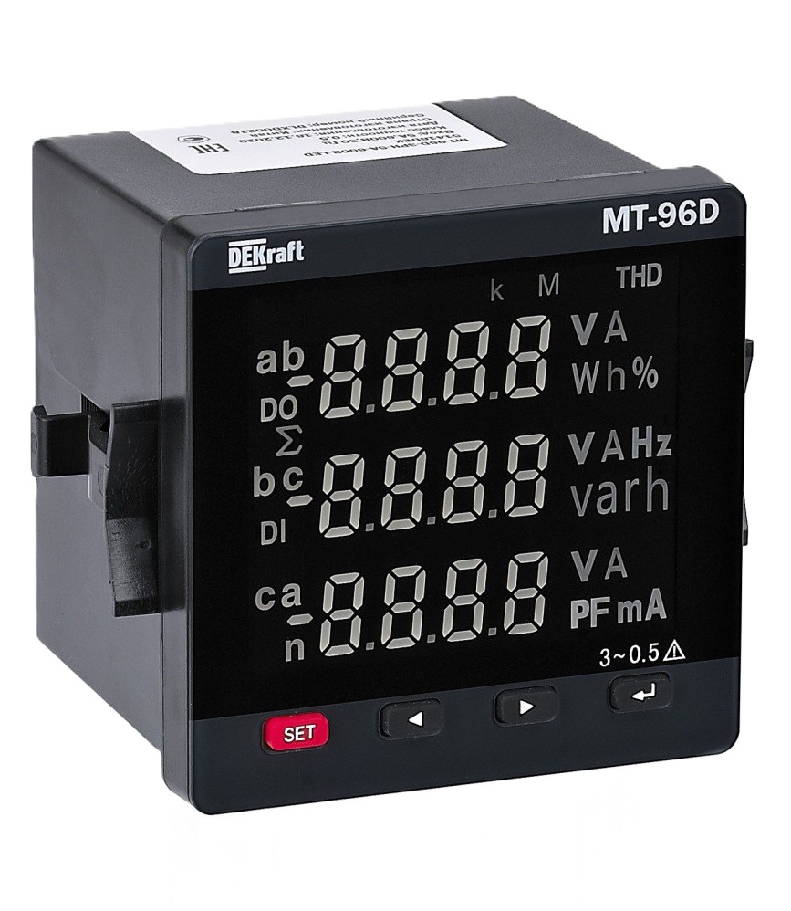 Мультиметр DEKraft 51404DEK цифровой 72х72мм трехфазный, вход 600В 5А, RS485, LED-дисплей МТ-72D