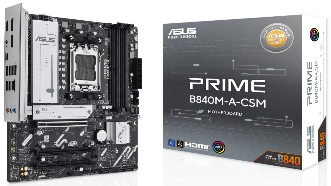 Материнская плата mATX ASUS PRIME B840M-A-CSM 90MB1J10-M0EAYC (AM5, AMD B840, 4*DDR5, 4*SATA, 3*M.2, 2*USB 3.2, 4*USB 2.0, USB Type-C, 4*PCIe, DP, HDM