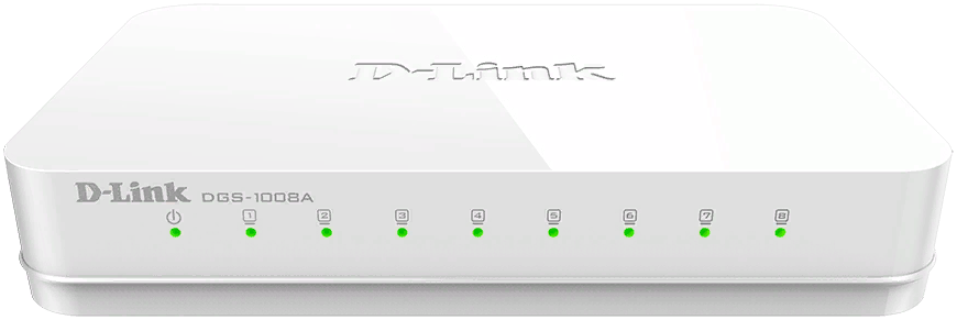  Коммутатор неуправляемый D-link DGS-1008A 8*10/100/1000 Base-T и функцией энергосбережения, plastic case