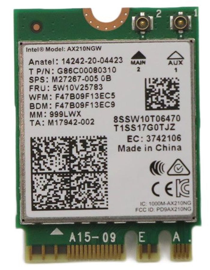 Сетевая карта Intel AX210.NGWG Wi-Fi 6E AX210 (Gig+), 2230, 2x2 AX R2 (6GHz)+BT, vPro, 999LWX