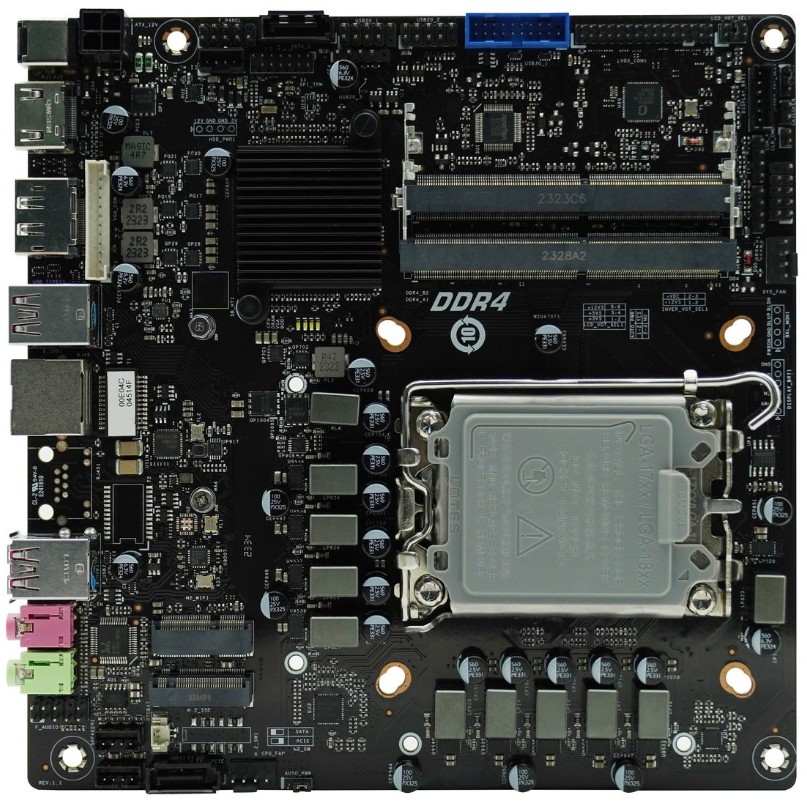 Материнская плата mini-ITX Afox AFMIQ670D4-MI4-V2 (LGA1700, Q670, 2*DDR4L (3800), mini-PCIe, M.2, 2*SATA, 4*USB 3.2, USB Type-C, HDMI, DP)