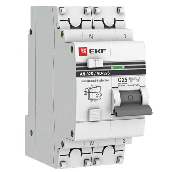 Автомат дифференциальный EKF DA32-25-300S-pro АД-32 1P+N (S) 25А (С) 300мА тип (АС) эл. 4,5кА PROxima