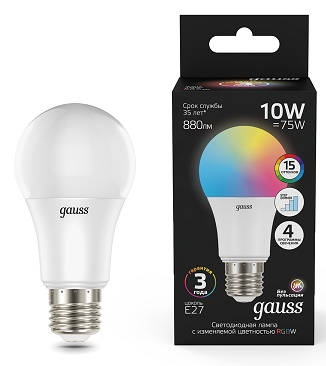 Лампа Gauss 102102410 A60 10W E27 RGBW+димирование LED
