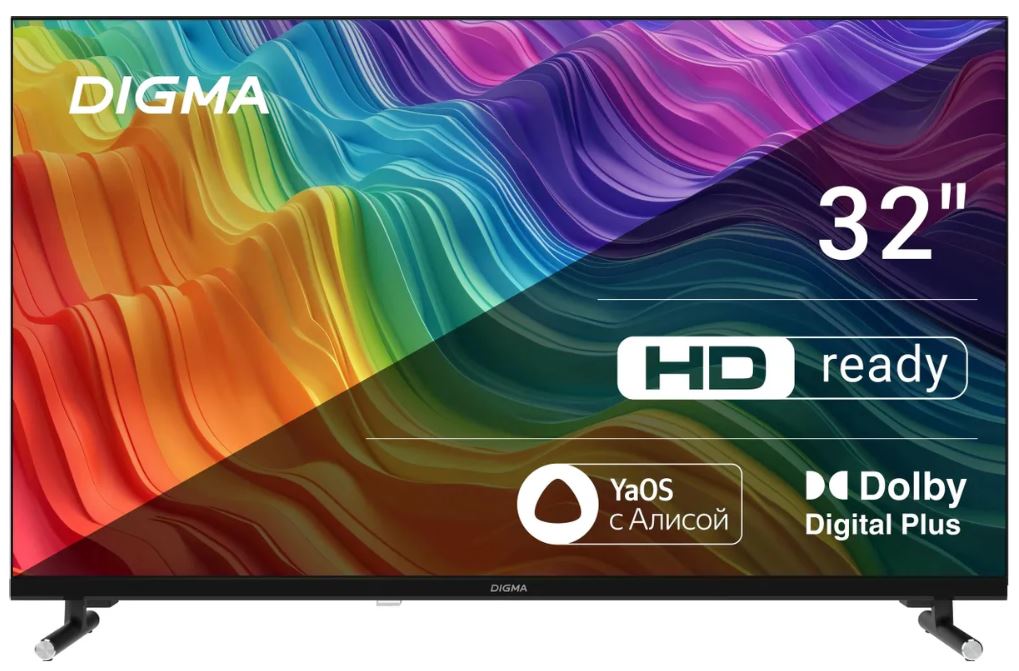 Телевизор LED Digma DM-LED32SBB32 32 Яндекс.ТВ Frameless Metal черный HD 60Hz DVB-T DVB-T2 DVB-C DVB-S DVB-S2 USB WiFi Smart TV (RUS)