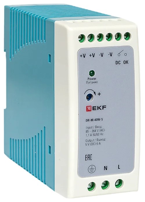 Блок питания EKF DR-M-40W-5 на дин рейку 40 Вт, 240 В AC /5 В DC
