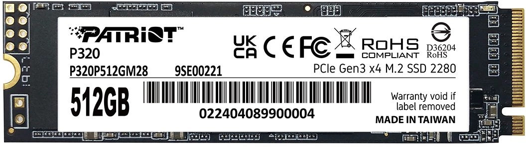 Накопитель SSD M.2 2280 Patriot Memory P320 512GB, 1700/1200MB/s, 260K/290K IOPS, 240TBW