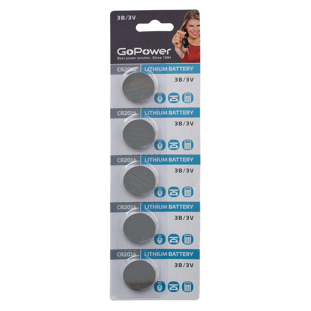 Батарейка GoPower CR2016 00-00015605 BL5 Lithium 3V (5/100/2000)