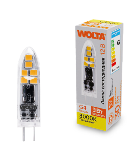 Лампа светодиодная WOLTA WSTD-JC-12V3W3KG4-P 3Вт 3000K G4
