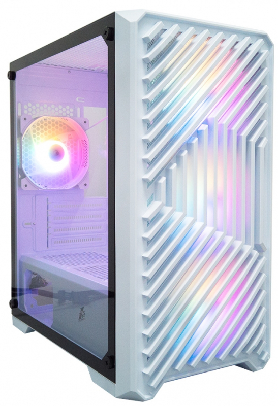 Корпус mATX 1STPLAYER TRILOBITE T5 T5-WH-4F1-W белый, без БП, боковая панель из закаленного стекла, 2*USB 3.0, USB 2.0, audio