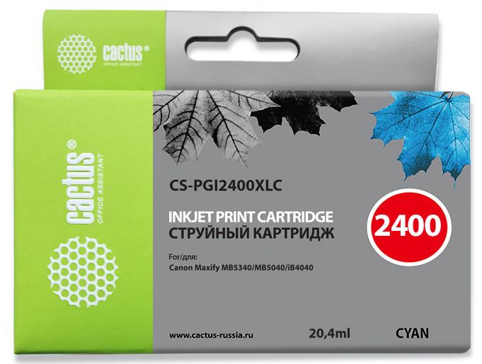 Картридж Cactus CS-PGI2400XLC голубой для Canon MAXIFY iB4040/ МВ5040/ МВ5340 (20.4мл)
