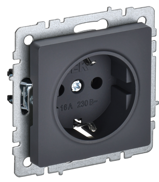 Розетка с заземлением IEK BR-R11-16-K53 BRITE без защитных шторок 16А РС11-1-0-БрГ Графит
