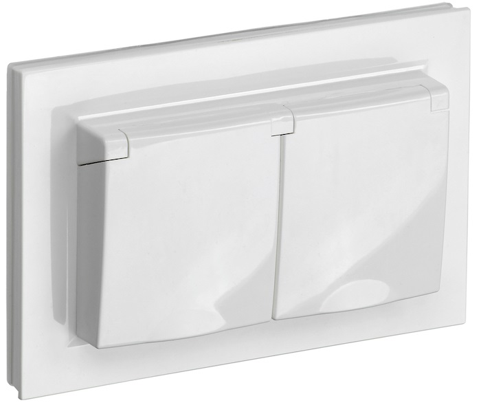 Розетка IEK BR-R26-16-44-K01-F 2-м СП BRITE РСбш12-3-44-БрБ 16А в сборе IP44 с крышкой белая