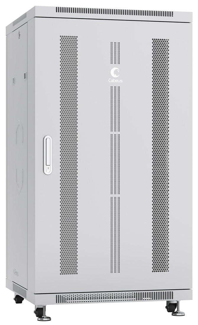 Шкаф напольный 19, 22U Cabeus ND-05C-22U60/60 600x600x1166mm (ШхГхВ) передняя и задняя перфорированные двери, ручка с замком, цвет серый (RAL 7035)