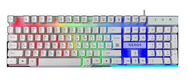 Клавиатура проводная Defender Neros GK-147 RU белый,радуж., 104 кнопки, FN, 1.8м