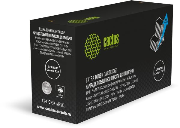 Картридж Cactus CS-CF283X-MPSXL CF283X/Canon 737 черный (8000стр.) для HP LJ Pro MFP M225dn/M201n/M202n/dw;Canon i-SENSYS MF211/212w/216n/217w/226dn/2