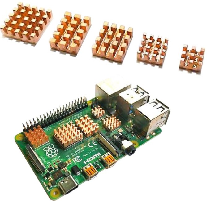   Xcom-Shop Радиатор ACD RA603 набор 5 in 1 Pure Copper HeatSink (15x10x4мм, 14x14x4мм, 13x11x4мм, 9x9x4мм и 7x7x4мм) for Raspberry 4B