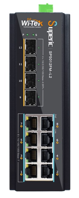 Коммутатор управляемый Wi-Tek SP5012FM-L2 промышленный L2, PoE, 8GE+4SFP 10Gb
