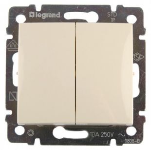 Выключатель Legrand 774305 Valena двухклавишный, в рамку, 10А, 250 В, IP20 (сх.5) (слоновая кость)