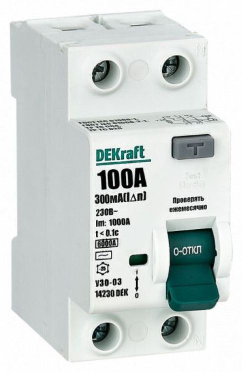 УЗО DEKraft 14230DEK ВДТ 2P 100A 300мА тип AC 6кА