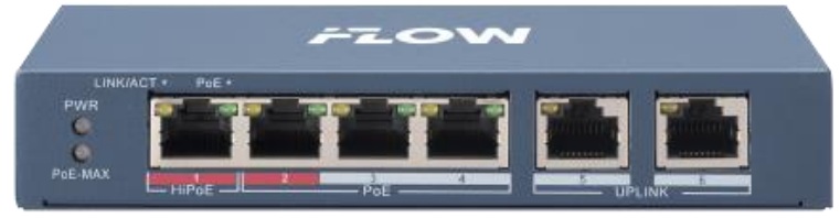 Коммутатор неуправляемый iFlow F-SW-EU206HPOE-V 4 RJ45 100M PoE с грозозащитой 6кВ, 2 Uplink порт 10/100M Ethernet: 802.3af/at/bt,1 порт поддерживает