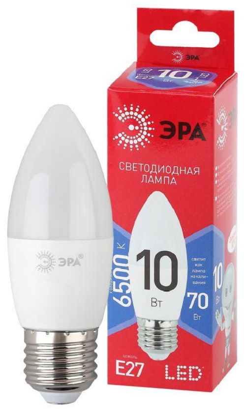 Лампа светодиодная ЭРА Б0045338 LED B35-10W-865-E27 R (диод, свеча, 10Вт, хол, E27)
